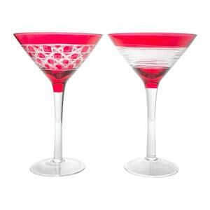 1990s Vintage Pair of Cranberry Red Martini Glasses 7 1/2” 9oz Barware